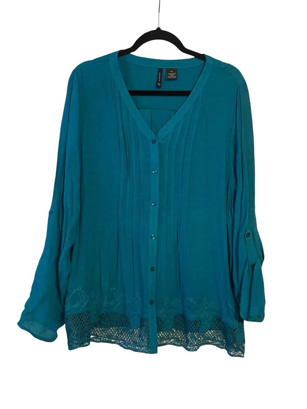 new directions Button-Front Blouse with Lace Hem